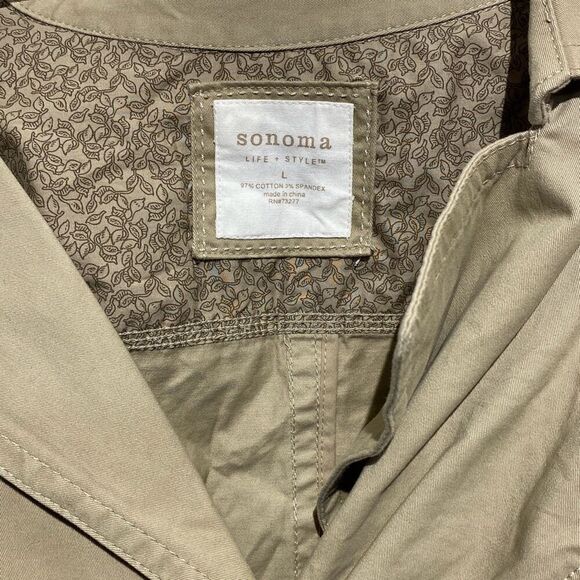 Sonoma Life+Style Women's Khaki Cotton Light Weight Trench Coat Large NWT - Picture 4 of 8